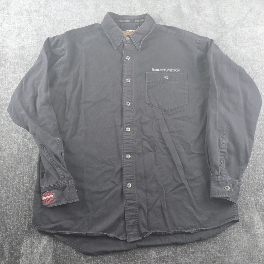 Vtg Harley Davidson Shirt Big Eagle Embroidery Black Mens Large Cotton Biker L - Picture 5 of 11